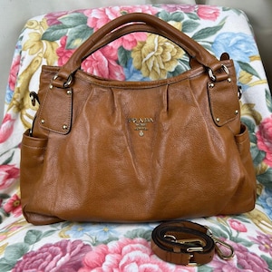 PRADA Brown Leather Womens Shoulder Hobo Bag