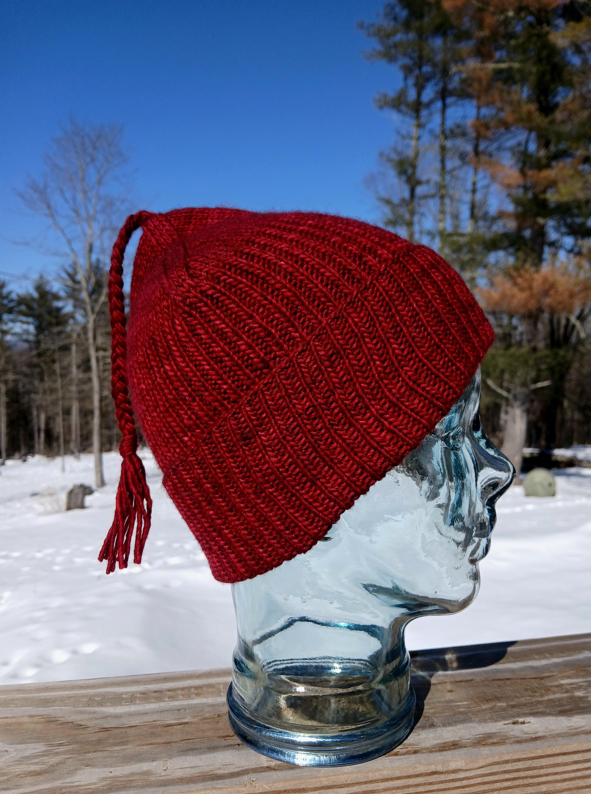 Burgundy Braided Knit Beanie With Visor Brim Warm Winter Hat Wholesale Winter Hats With Strings Fleece Lining Keeps Warm  main image 2