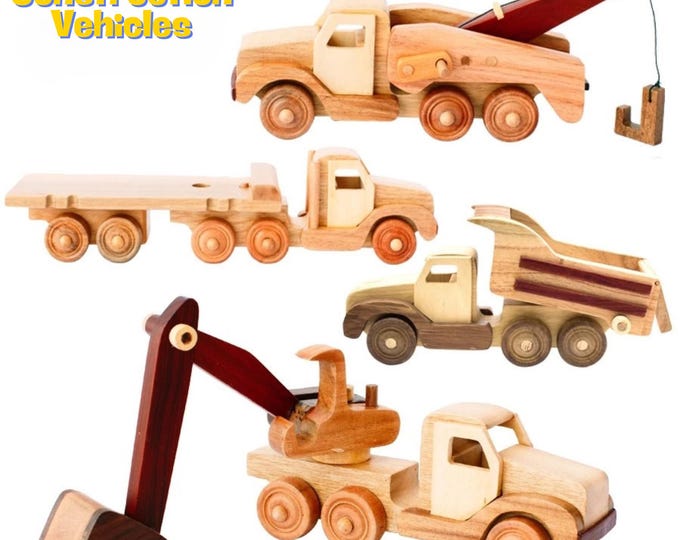 Handmade Wooden Construction Vehicle Toys, Montessori Truck Toys, Personalized Gift