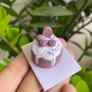 Strawberry Miniature Birthday Cake 1/12 scale, Dollhouse Food Decor, Handmade Fake Dessert Mini Cake Polymer Clay, Kawaii Gift for Collector