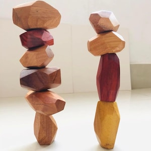 Balance Wooden Toy Set for Kids, Handmade Montessori Toys for Kids for Baby Boy, Trucks Toy, Eco-Friendly Wooden Stacking Rocks Toy