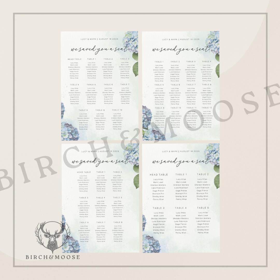 Seating Chart Template | 4 Layouts Included | Hydrangea & Butterfly ...