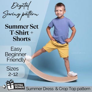 Boys Summer Set Sewing Pattern Shirt and Shorts | Kids T-Shirt & Shorts | Boys Summer Outfit PDF | Children&#39;s Clothing Pattern Set