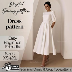 Midi Dress Sewing Pattern | Cottagecore Dress Pattern | Puff Sleeve Dress | Digital PDF Pattern | Instant Download