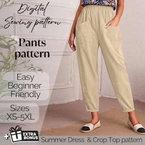 Dual Pocket Elastic Waist Linen Pants | Easy Sewing Pattern | Women’s Comfortable Pants | PDF Pattern | Instant Download