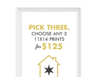 You Pick 3 11x14 Giclée Prints // The Perfect 11x14 Trio // Custom Set of 3