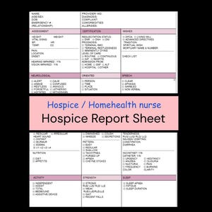 Hospice Nurse Report Sheet, Hospice RN Visit Paper, Home Health Nurse Report Sheet, Hospice Nursing Assessment Checklist
