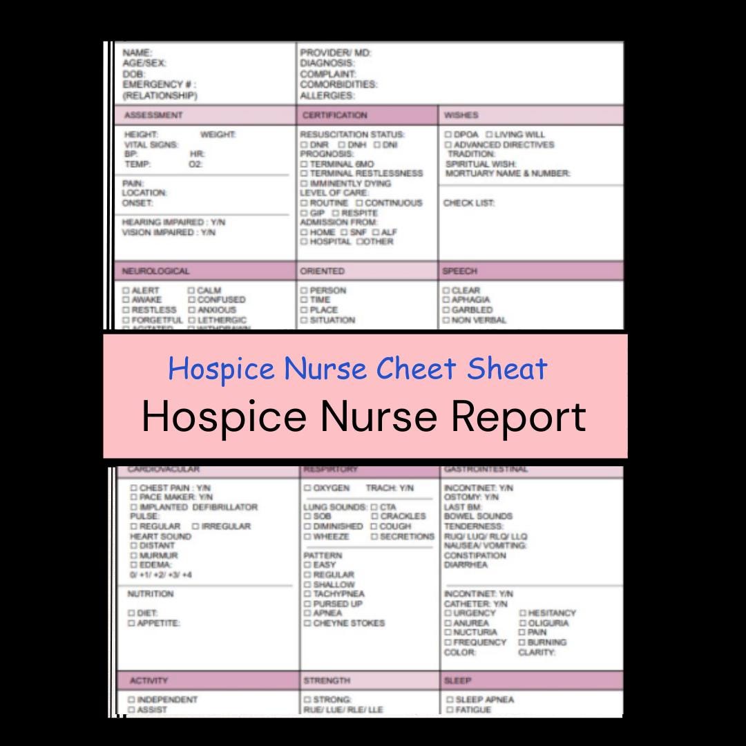 Hospice Nurse Report Sheet, Hospice RN Visit Paper, Home Health Nurse ...