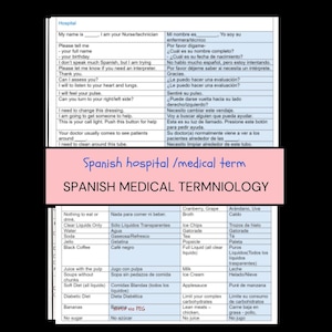 Terminologia medica spagnola, terminologia infermieristica spagnola, appunti della scuola infermieristica - PCT/CNA, assistente medico, EMT, ems, dottore - (2 pdf)