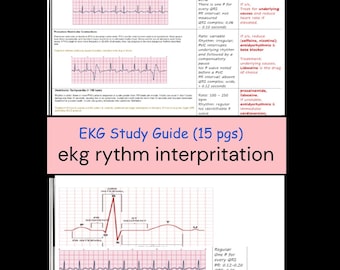 EKG interpretation ECG Rhythm l Nursing School, Emt, Ems, Nurse, Nursing Student  (15 pages) PDF - ekg Cheat Sheet ecg Study Guide -ACLs/Bls