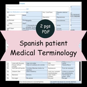Medical Spanish Terminology, Spanish Terminology Nursing, Nursing School Notes  - PCT/CNA, Medical assistant, EMT, ems, Doctor -  (2 pdf )