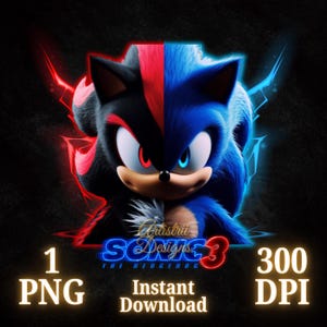 Sonic The Hedgehog 3 PNG, Sonic 3 PNG, Sonic 3 Movie Shirt, hohe Qualität, Cricut, Sonic 3 Schatten, Cake Topper, Transparent, digitale Datei, Sonic 3 Png