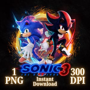 Sonic The Hedgehog 3 PNG, Sonic 3 PNG, Sonic 3 Movie Shirt, hohe Qualität, Cricut, Sonic 3 Schatten, Cake Topper, Transparent, digitale Datei, Sonic 3 Png
