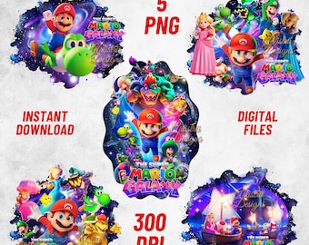 Super Mario Galaxy Movie PNG, Mario Galaxy PNG Bundle, Super Mario Shirt, High Quality, Cricut, Cake Topper, Instant Download, Transparent