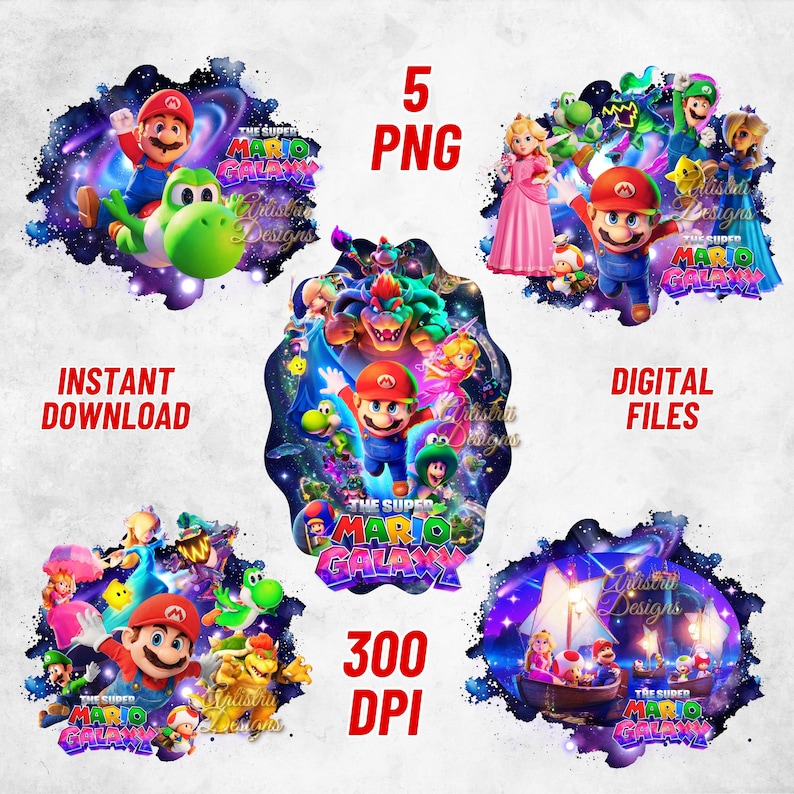 Super Mario Galaxy-filmen PNG, Mario Galaxy PNG-paket, Super Mario-tröja, hög kvalitet, Cricut, tårtdekoration, direktnedladdning, transparent bild 1