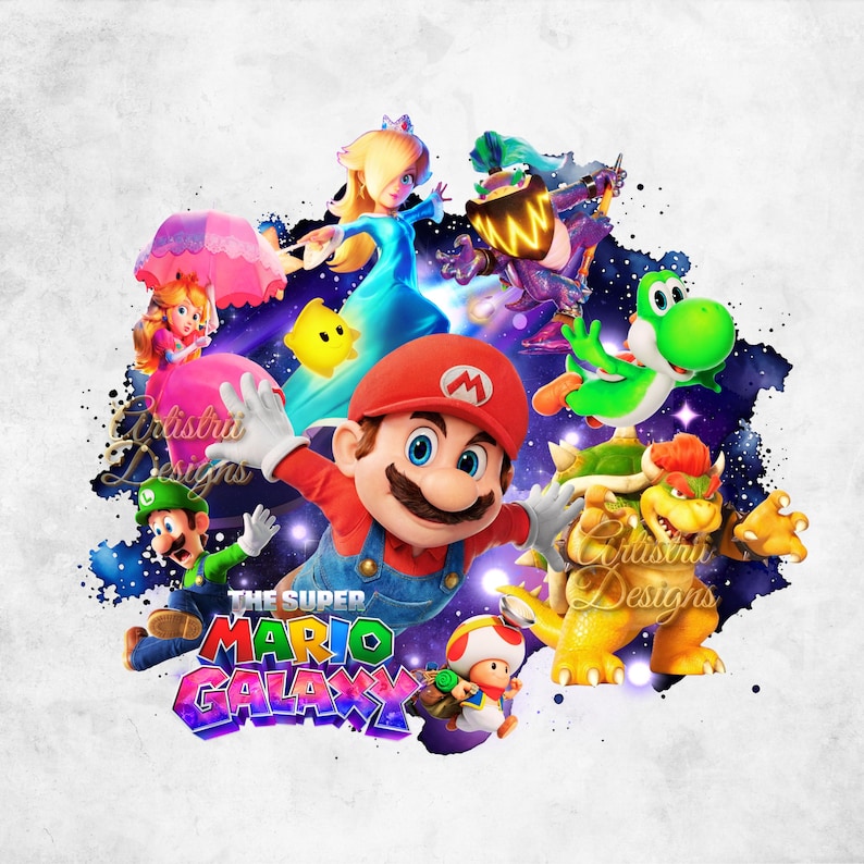Super Mario Galaxy-filmen PNG, Mario Galaxy PNG-paket, Super Mario-tröja, hög kvalitet, Cricut, tårtdekoration, direktnedladdning, transparent bild 3