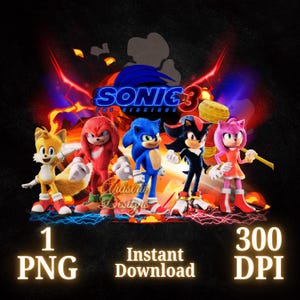 Sonic 3 Film PNG, Sonic the Hedgehog 3 Charaktere PNG, Sonic 3 Shirt, Sonic 3 Transparent, hohe Qualität, dtf, Sonic 3 Gruppe png, printable