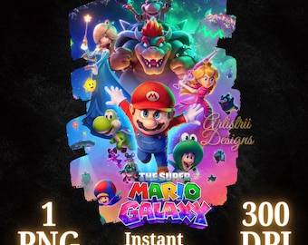 Super Mario Galaxy-filmen PNG, Mario Galaxy PNG, Super Mario-tröja, hög kvalitet, Cricut, tårtdekoration, direktnedladdning, transparent, Galaxy