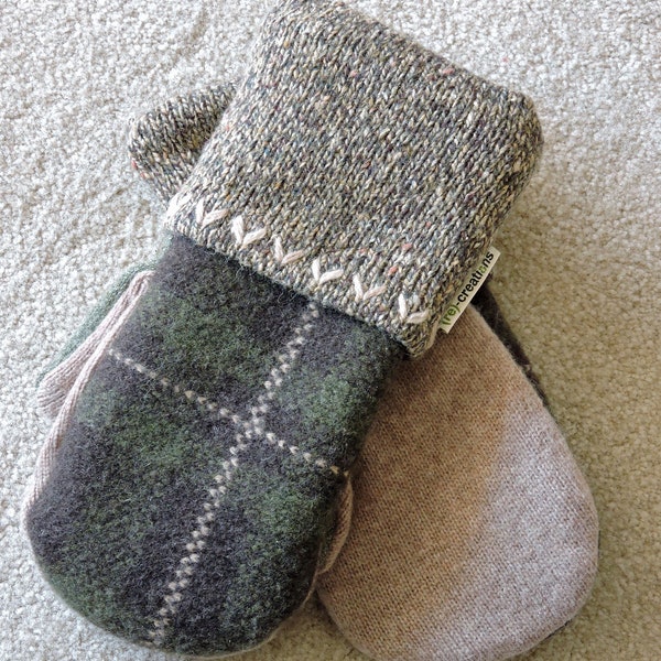 Wool Blend Recycled Sweater Mittens With Fleece Glove Inside