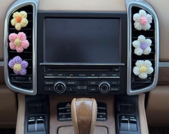 Crochet Flowers Clipped on Car Air Vents, Women Dashboard Decoration, Boho Car Interior Charms