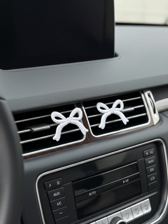 Bow Car Vent Clips White-Pink, Coquette Car Charm, Women Dashboard Accessories
