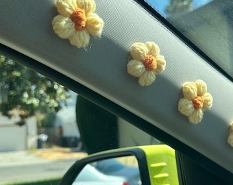 Crochet Flower Car Gift, Daisy Flower Crochet Car Accessories, Women Flower Car Decoration, Floral Car Decoration, Cute Car Accessories