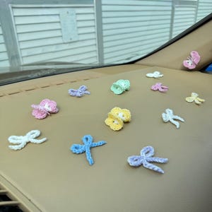 Butterfly Car Accessories, Handmade Bow Car Charm, Dashboard Decor, Gift for Her, Crochet Car Decoration