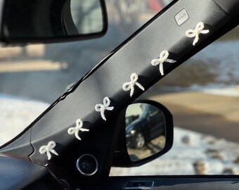 White Crochet Bow Car Accessories - Coquette Car Dashboard Decor, Set of 5
