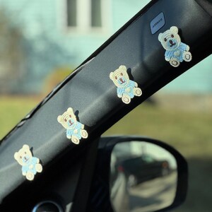 Handmade Crochet Bear Car Accessories - 4 set of colorful bear decorations, Girly Dashboard Decor
