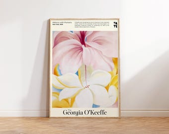 Georgia O&#39;Keeffe Print - Hibiscus Plumeria Print - Botanical Pink Wall Art for Living Room or Office Decor - Floral Wall Art