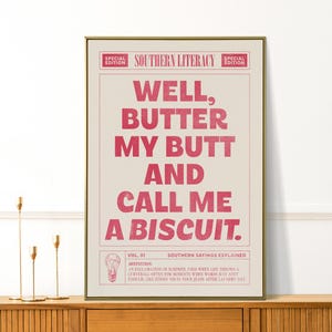 Call Me Biscuit, Southwestern Print, Western Home Decor, Pink Apartment Decor, Funny Bar Cart Print, Retro Cowboy Wall Art, Newspaper