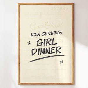Girl Dinner Print, Guest Check for Girl Dinner Print, Black Color Guest Check print, Girl Prints for Living Room Decor or Kitchen