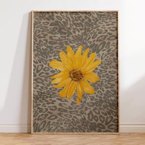 Leopard Print with Cheetah and Retro Flowers, Vintage Girly Wall Art, Trendy Preppy Decor for Bedroom or Apartment, Perfect Gift for Decor