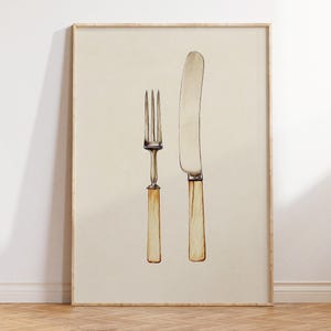 Vintage Kitchen Print - Fork and Knife Art Painting - Retro Kitchen Wall Art - Food Print - Bar Cart Wall Decor - Home and Birthday Gifts