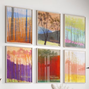 Set of 6 Wall Art Wolf Kahn Print - Vintage Pastel Trees Wall Art for Living Room & Office - Large Modern Landscape for Home Decor Gifts