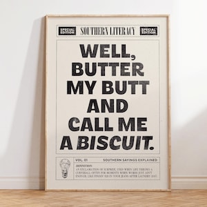 Call Me Biscuit, Southwestern Print, Western Home Decor, Black and White Wall Art, Funny Bar Cart Print, Retro Cowboy Wall Art, Newspaper