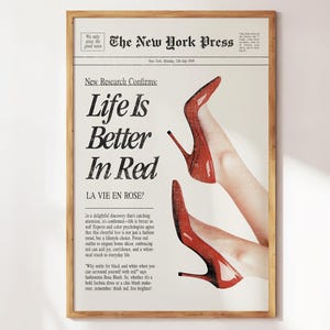 Life is Better in Red Poster, Red heels Aesthetic Poster for Women, Women Fashion Aesthetic Poster for Living Room or Bedroom, Vintage Girly