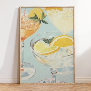 Blue Kitchen Print - Retro Cocktails for Vintage Home Decor and Bar Cart Art - Food and Drink Wall Art - Home and Birthday Gifts