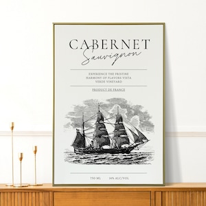 Vintage Wine Kitchen Print - Cabernet Sauvignon Rustic Wine Wall Art - Modern Farmhouse Decor for Living Room and Office Wall Art