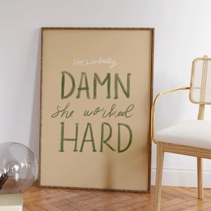Damn She Worked Hard, Feminist Art, Girl Power Decor, Girly Office Wall Art, Minimalist Print, Women Empowerment Poster, Feminine Wall Art