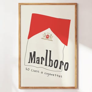 Marlboro Cigarettes Illustration Print, Hilarious Bar Cart Print, Perfect Housewarming Gift for Smokers, Vintage Marlboro Art Print