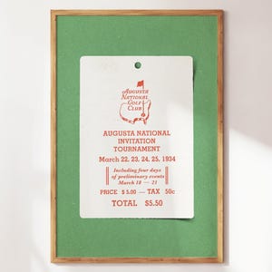 Augusta National Tournament, Retro Golf Ticket Print, Golf Poster, Golf Print, Golf Wall Art, Gift for Golf Fans, Golf Memorabilia