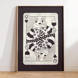 Queen of Hearts Print - Feminist Wall Art - Playing Card Trendy Decor - Preppy Bedroom Apartment Art - Y2K Maximalist Aesthetic Gift Girls