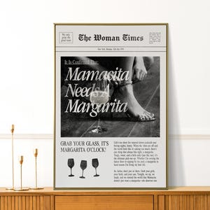 Mamacita Needs A Margarita - Feminist Retro Print - New Yorker Wall Art - Vintage Cocktail Girly Decor - Preppy Apartment Kitchen Gift