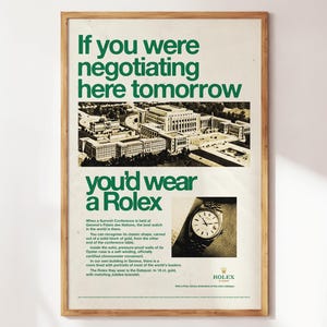 Vintage Rolex Ad, Retro Bar Cart Print, Wall Art for Bar, Concession Poster, Classic Luxury Watch Print, Retro Advertisement for Living Room