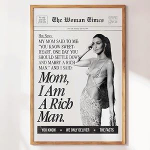 Mama I'm A Rich Man Print - Iconic Cher Art - New Yorker Retro Decor - Vintage Newspaper Girly Wall Art - Trendy Preppy Apartment Gift