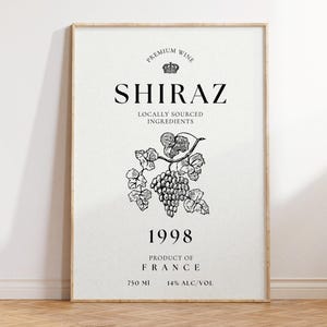Vintage Wine Kitchen Print - Shiraz Rustic Wine Wall Art - Modern Farmhouse Decor for Living Room and Office Wall Art