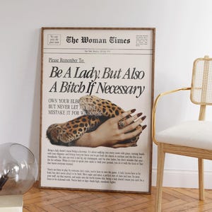Be A Lady But Also A Bitch Print - Funny Feminist Wall Art - New Yorker Retro Print - Magazine Trendy Preppy Apartment Decor - Girly Gift