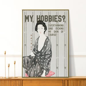 Funny Japanese Print - My Hobbies Poster - Wall Art for Bar Cart, Living Room and Office Wall Decor - Vintage Retro Home Decor and Gifts