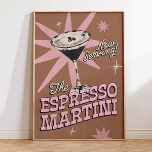 Espresso Martini Print, Retro Kitchen Wall Art, Vintage Bar Cart, Cocktails Wall Decor, Girly Kitchen Apartment Decor, Pink Decor, Hot Girl